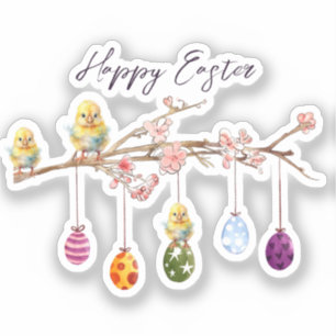 Paaseieren op bloeiende tak Happy Easter Sticker