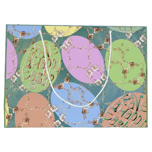 Paaseieren van Rozen op blauw groen Groot Cadeauzakje (Achterkant)