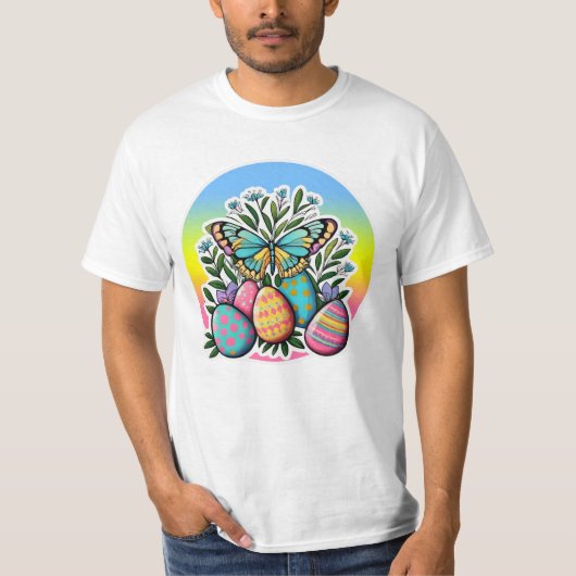 Paaseieren, Vlinders en Lentebloemen T-shirt (Voorkant)