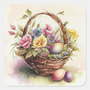 paaseiermand Paarse gele bloemen Vierkante Sticker