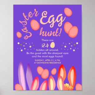 paaseihunt met bundels op Paarse partijpost Poster