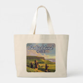 Paaseiland Chili Moai Rapa Nui Polynesia Retro Grote Tote Bag (Achterkant)