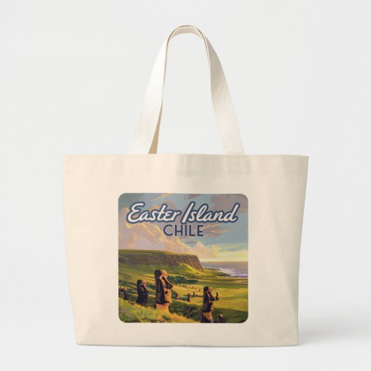 Paaseiland Chili Moai Rapa Nui Polynesia Retro Grote Tote Bag (Voorkant)