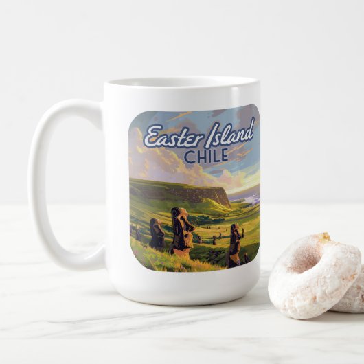 Paaseiland Chili Moai Rapa Nui Polynesia Retro Koffiemok (Met donut)