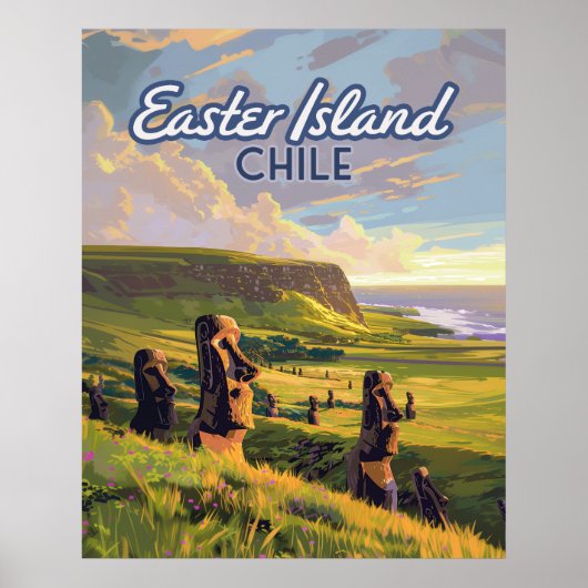 Paaseiland Chili Moai Rapa Nui Polynesia Retro Poster (Voorkant)