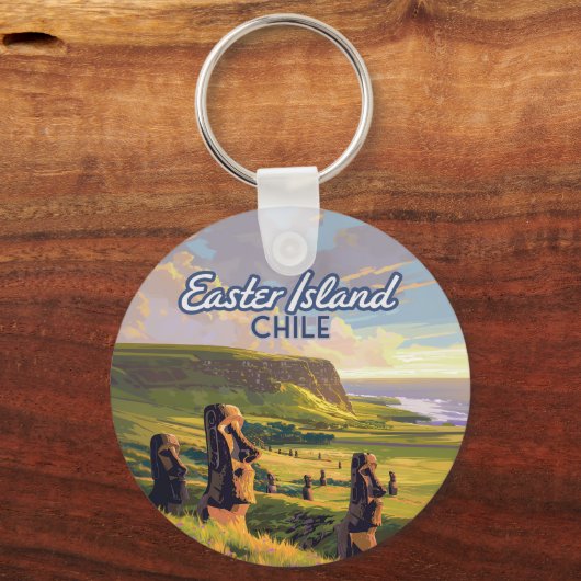 Paaseiland Chili Moai Rapa Nui Polynesia Retro Sleutelhanger (Voorkant)