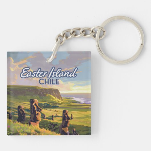 Paaseiland Chili Moai Rapa Nui Polynesia Retro Sleutelhanger (Achterkant)