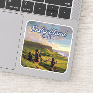 Paaseiland Chili Moai Rapa Nui Polynesia Retro Sticker