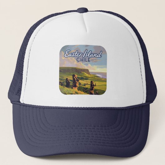 Paaseiland Chili Moai Rapa Nui Polynesia Retro Trucker Pet (Voorkant)