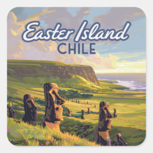 Paaseiland Chili Moai Rapa Nui Polynesia Retro Vierkante Sticker
