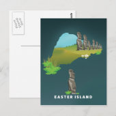 Paaseiland Illustrated Map reisposter print. Briefkaart (Voorkant / Achterkant)