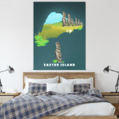 Paaseiland Illustrated Map reisposter print. Canvas Afdruk (Insitu (Slaapkamer))