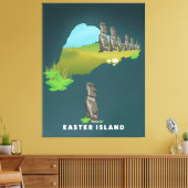 Paaseiland Illustrated Map reisposter print. Canvas Afdruk (Insitu (Woonkamer))