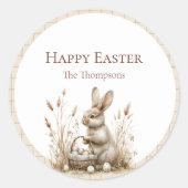 Paasfeest Bunny Beige Boho Ronde Sticker (Voorkant)