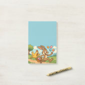 Paasfeest Cartoon Grappig | Bunny steelt eieren va Post-it® Notes (Op bureau)