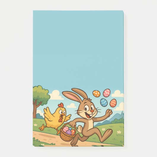 Paasfeest Cartoon Grappig | Bunny steelt eieren va Post-it® Notes (Voorkant)