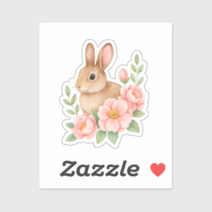 Paasfeest met konijn en roze bloemen sticker