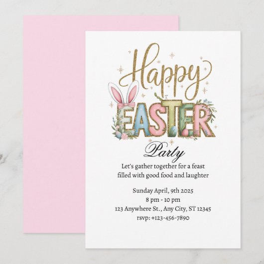 Paasfeest met Pastel Tinten Kaart (Voorkant / Achterkant)