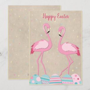 Paasflamingo en geverfde eieren feestdagenkaart