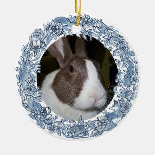 Paasfoto Blauw, Witte konijnenkat Aangepast Keramisch Ornament