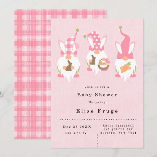 Paasgnomen Baby shower roze meisje Kaart (Voorkant / Achterkant)