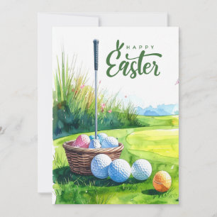 Paasgolfballen en eieren blik golfbaan feestdagenkaart