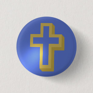 Paasgouden Christelijk Religieus Kruis Iris Blauw Ronde Button 3,2 Cm