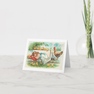 Paasgroeten Hen Chicks & Girl  Feestdagen Kaart