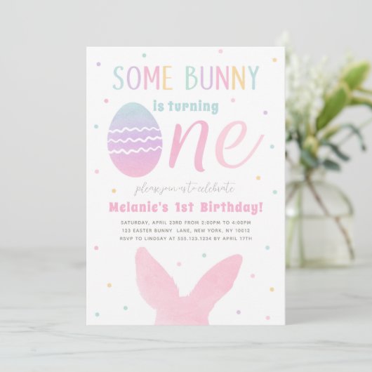 Paashaas 1e Verjaardagsfeestuitnodiging Kaart (Staand voorkant)