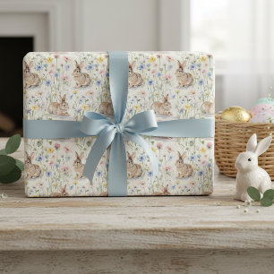 Paashaas Aquarel Bloemendecor Lente Cadeaupapier