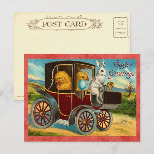  paashaas autorit feestdagenkaart (Voorkant / Achterkant)