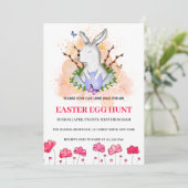 Paashaas, Bloemen Brunch Ei Hunt Uitnodiging (Staand voorkant)