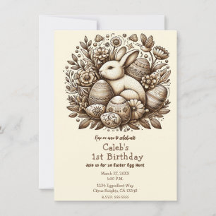 Paashaas Bloemen & Eieren 1e Verjaardag Kaart