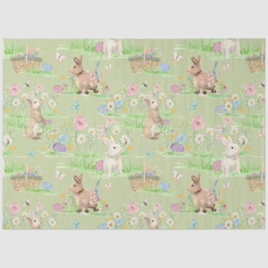 Paashaas Bloemenvlinder Munt Groene Decoupage Tissuepapier (Voorkant)