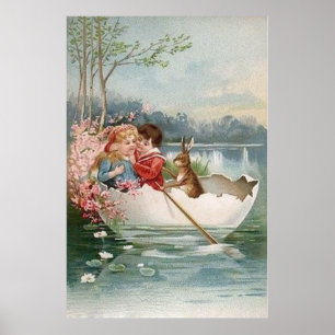Paashaas boot jong paar landschap poster