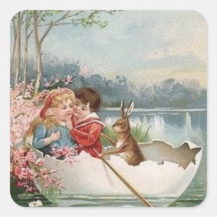 Paashaas boot jong paar landschap vierkante sticker