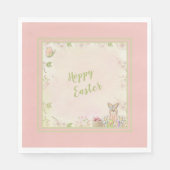 Paashaas, Eieren en Bloemen-Prettig Pasen Servet (Voorkant)