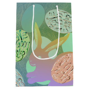 Paashaas eieren op blauw groen medium cadeauzakje