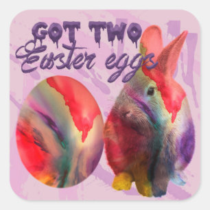Paashaas en beschilderd ei vierkante sticker