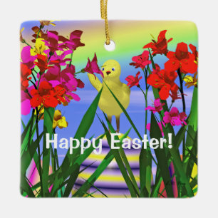 Paashaas en Bloemen Keramisch Ornament