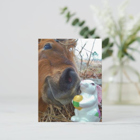Paashaas en Bruin paard Feestdagenkaart (Staand voorkant)