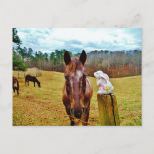 Paashaas en Bruin paard Feestdagenkaart