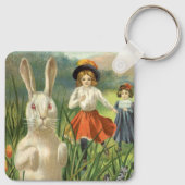  paashaas en kinderen Happy Eastertide Sleutelhanger (Achterkant)