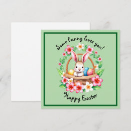 Paashaas en mand met eieren feestdagenkaart