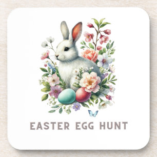 Paashaas en Waterverf Bunny & Flowers Bier Onderzetter