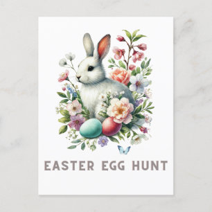 Paashaas en Waterverf Bunny & Flowers Briefkaart