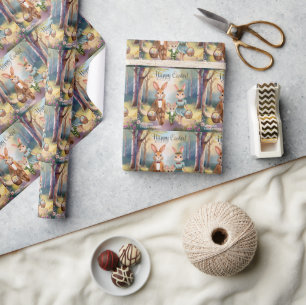Paashaas familie achter eieren aan - Waterverf Cadeaupapier