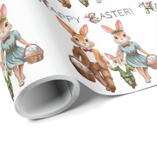 Paashaas familie achter eieren aan - Waterverf Cadeaupapier