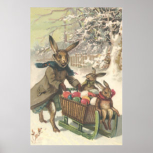 Paashaas Gekleurde Geschilderde Eier Slede Sneeuw Poster
