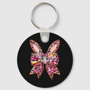 Paashaas Gezicht Leopard Coquette Boog Paasdag Sleutelhanger
